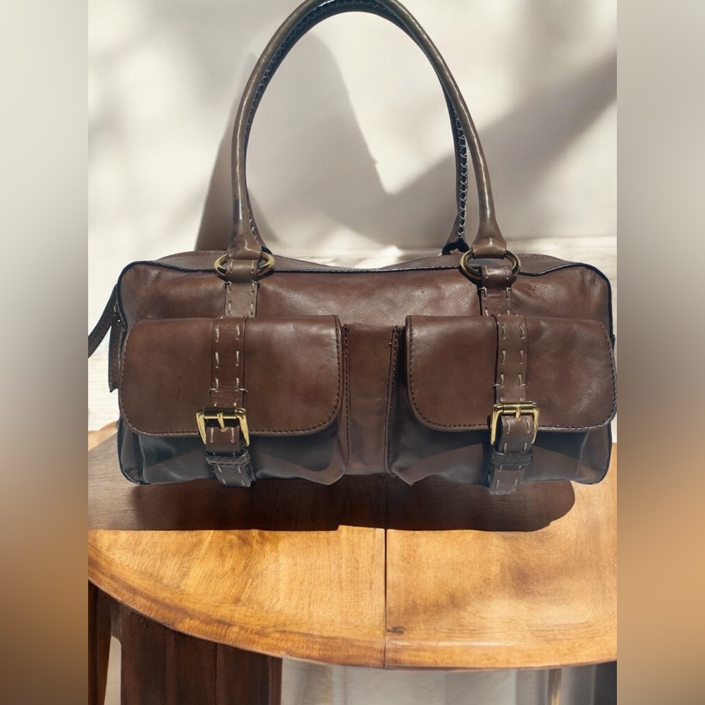 Hype vintage y2k handbag east west duffle with pockets latte light brown color